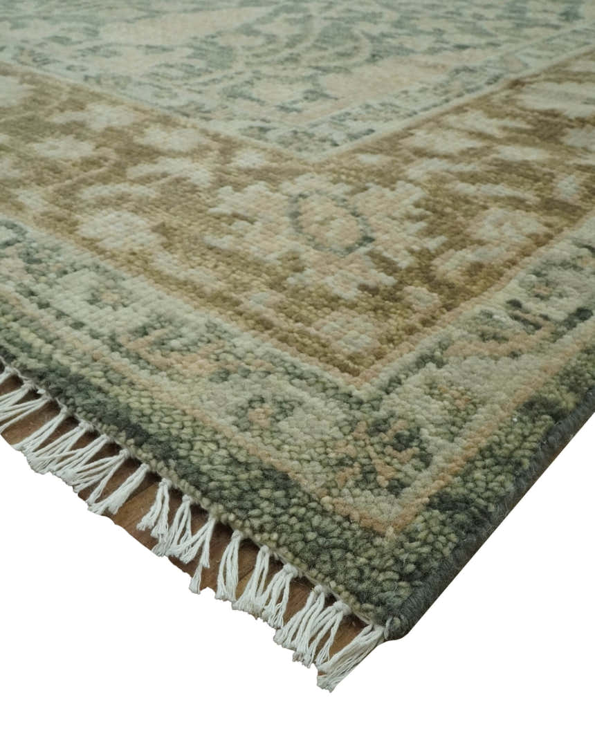 Antique look vintage style Green, Beige and Brown traditional Hand Knotted Multi Size wool rug