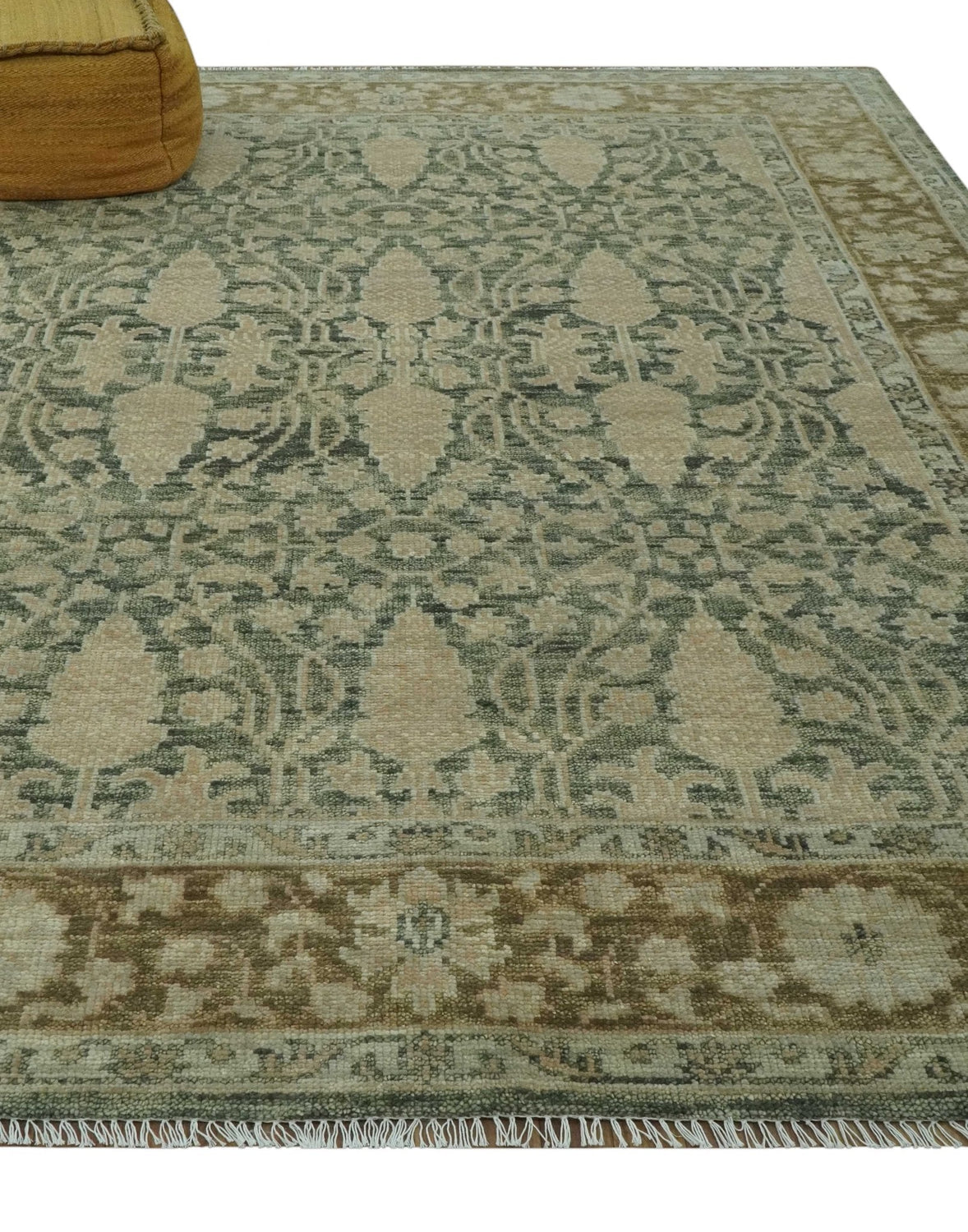 Antique look vintage style Green, Beige and Brown traditional Hand Knotted Multi Size wool rug