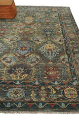 Antique Moss All Wool Traditional Oushak Charcoal, Brown and Blue Hand knotted Custom Made wool Area Rug