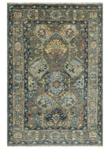 Antique Moss All Wool Traditional Oushak Charcoal, Brown and Blue Hand knotted Custom Made wool Area Rug