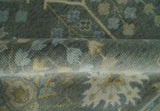 Antique Moss Charcoal Hand Knotted Olive and Beige Traditional Floral Vintage Wool Rug
