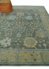 Antique Moss Charcoal Hand Knotted Olive and Beige Traditional Floral Vintage Wool Rug