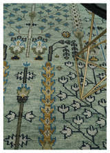 Moss Green and Ivory Multi Size Vintage Wool Hand Knotted Rug