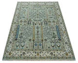 Moss Green and Ivory Multi Size Vintage Wool Hand Knotted Rug