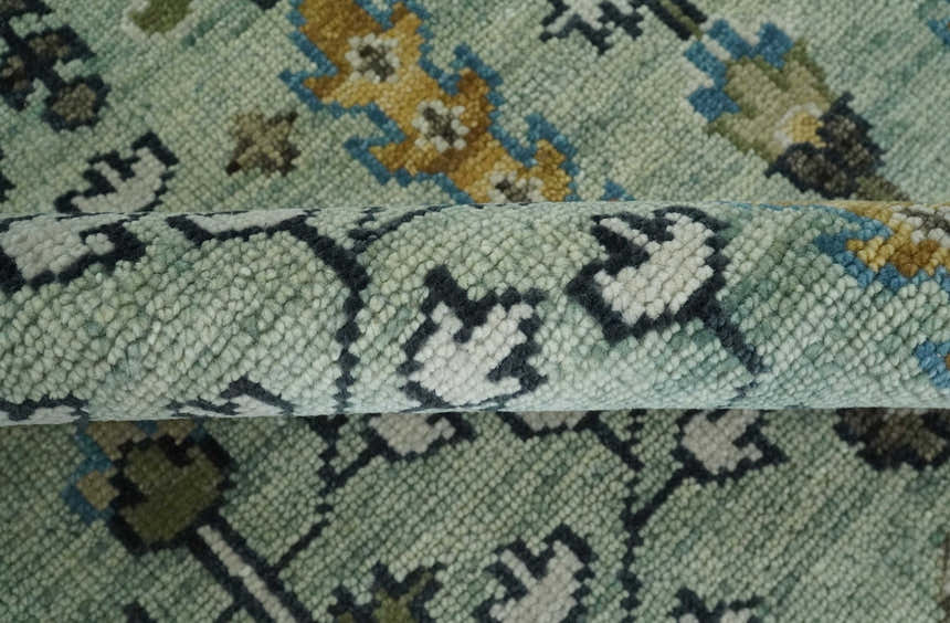 Moss Green and Ivory Multi Size Vintage Wool Hand Knotted Rug