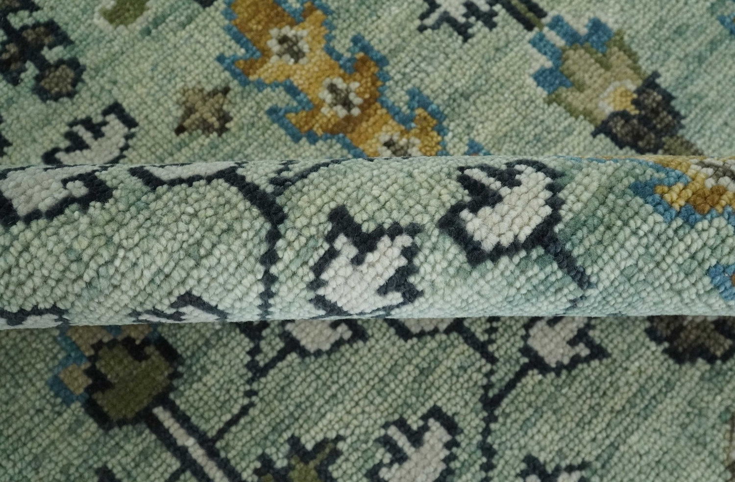 Moss Green and Ivory Multi Size Vintage Wool Hand Knotted Rug
