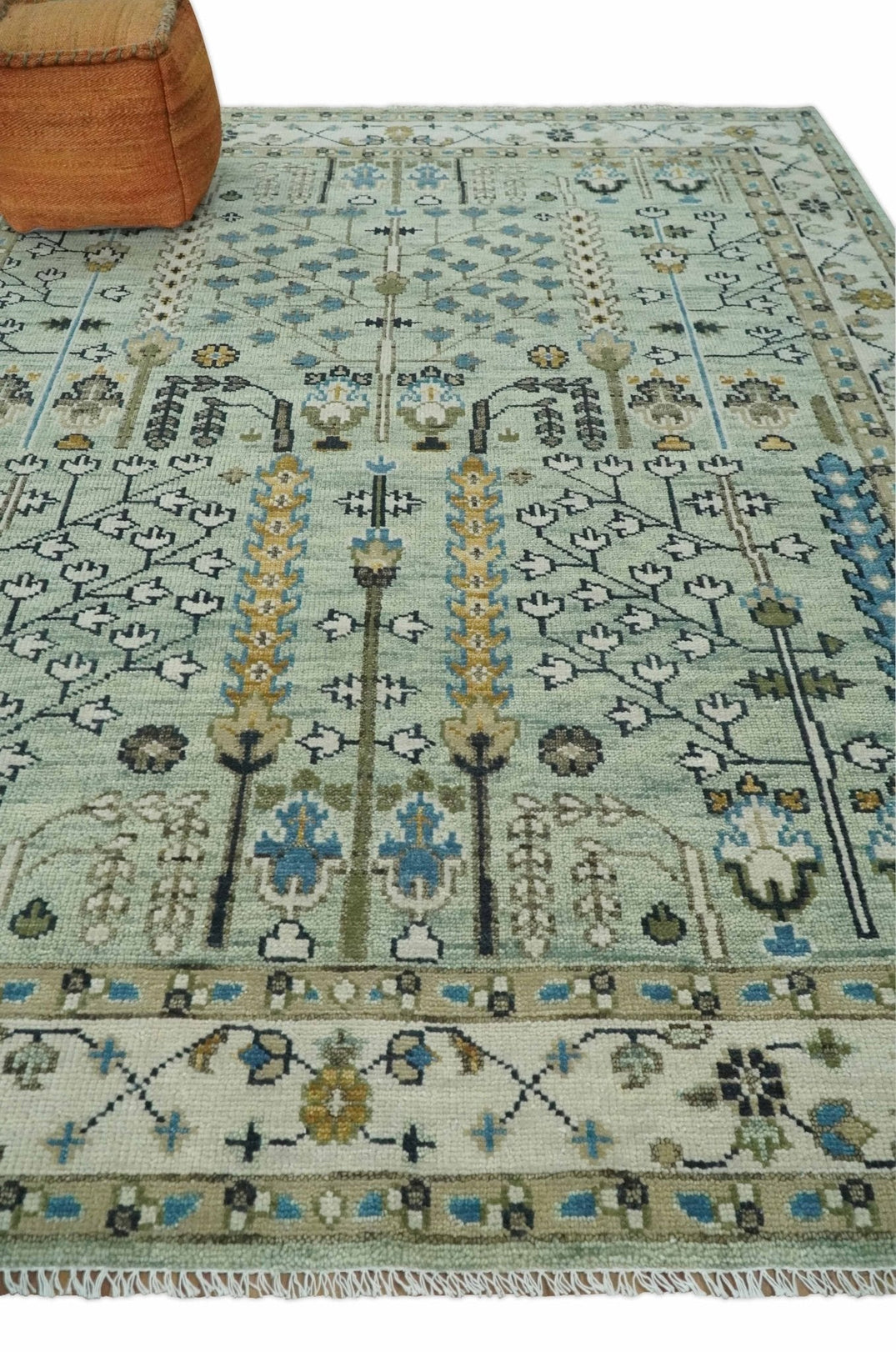 Moss Green and Ivory Multi Size Vintage Wool Hand Knotted Rug ...