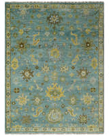 Antique Moss Green and Blue Wool Hand Knotted Traditional Oriental Oushak Multi size Wool Area Rug