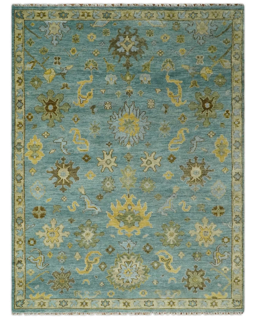 Antique Moss Green and Blue Wool Hand Knotted Traditional Oriental Oushak Multi size Wool Area Rug