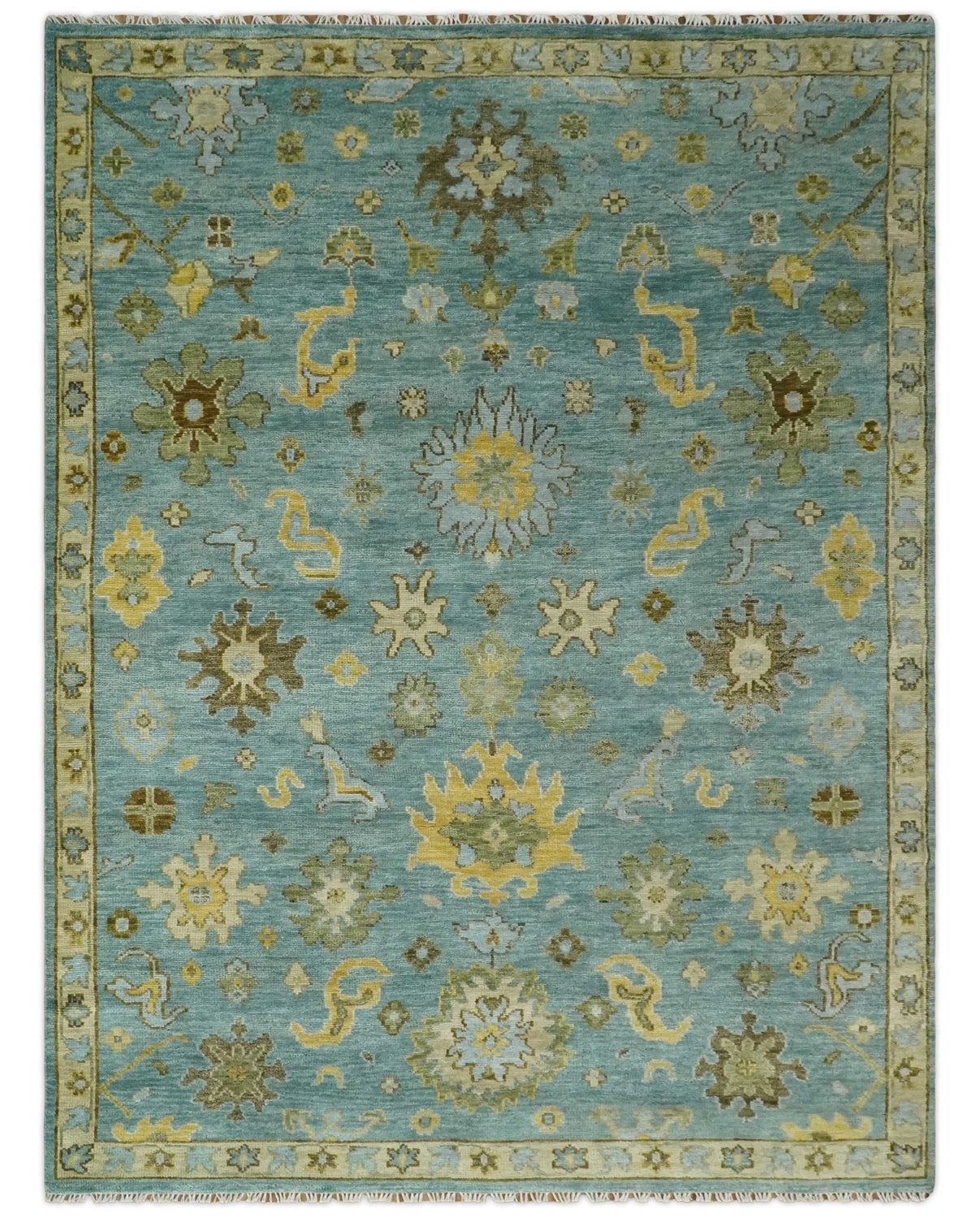 Antique Moss Green and Blue Wool Hand Knotted Traditional Oriental Oushak Multi size Wool Area Rug
