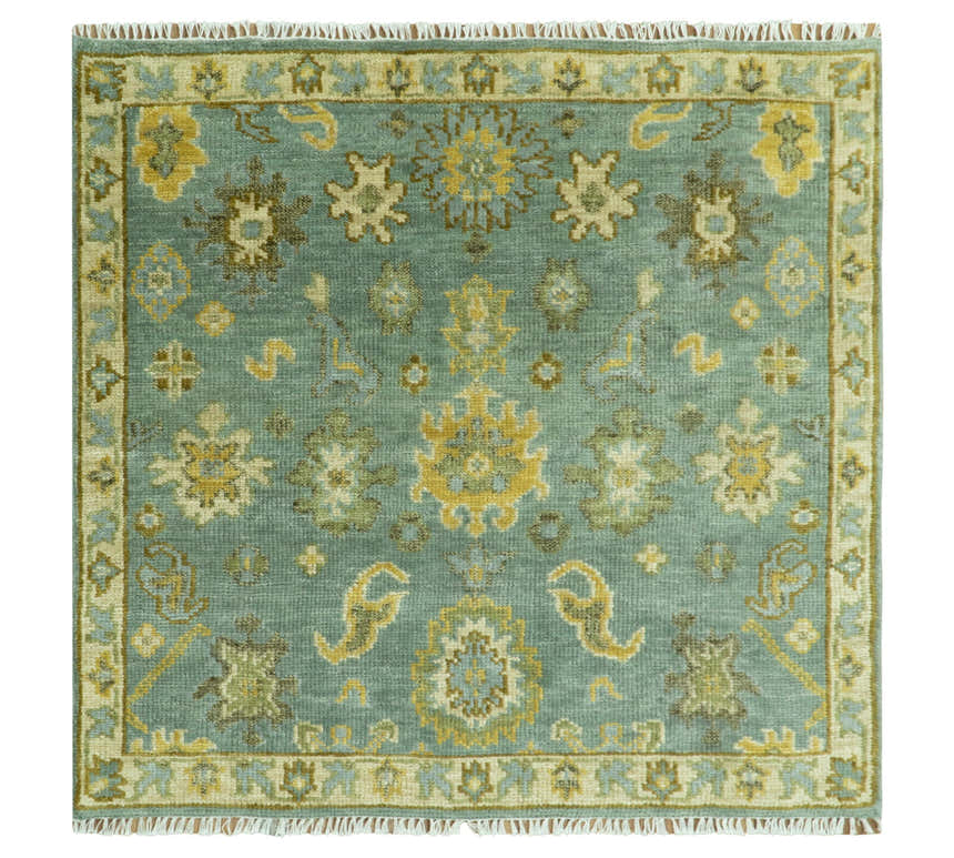 Antique Moss Green and Blue Wool Hand Knotted Traditional Oriental Oushak Multi size Wool Area Rug