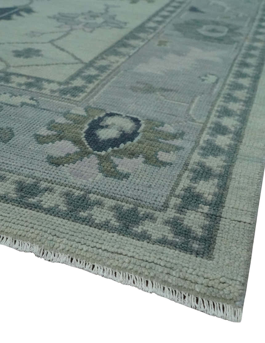 Antique multi size Hand Knotted Beige and Silver Traditional Floral Oushak wool Area Rug