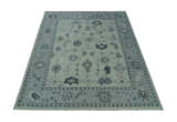 Antique multi size Hand Knotted Beige and Silver Traditional Floral Oushak wool Area Rug
