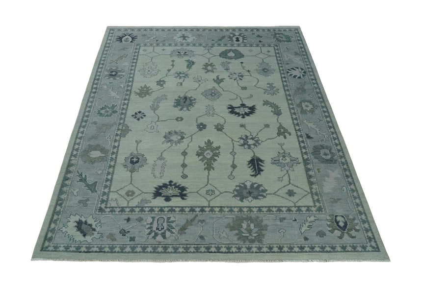 Antique multi size Hand Knotted Beige and Silver Traditional Floral Oushak wool Area Rug