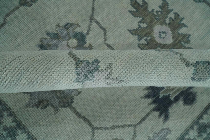 Antique multi size Hand Knotted Beige and Silver Traditional Floral Oushak wool Area Rug