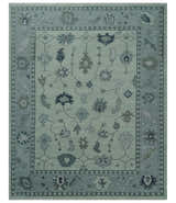 Antique multi size Hand Knotted Beige and Silver Traditional Floral Oushak wool Area Rug