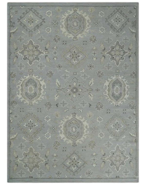 Antique Muted Silver Rug 8x11 Hand Knotted Turkish Silver, Beige and Brown Traditional Antique Persian Low Pile Area Rug