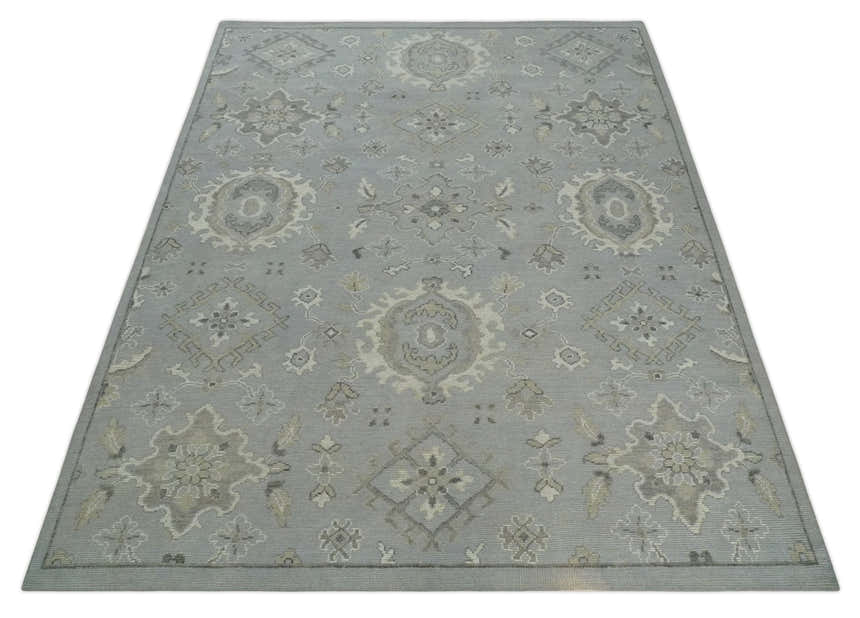 Antique Muted Silver Rug 8x11 Hand Knotted Turkish Silver, Beige and Brown Traditional Antique Persian Low Pile Area Rug