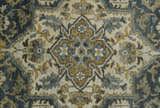 Antique Muted Traditional Heriz Serapi Medallion Blue ,Beige and Brown Hand knotted Custom made wool Area Rug