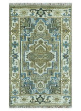Antique Olive, Blue and Ivory Heriz Serapi Multi Size Wool Area Rug