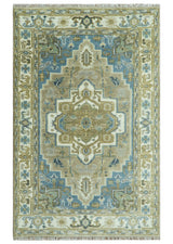 Antique Olive, Blue and Ivory Heriz Serapi Multi Size Wool Area Rug