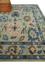 Hand Tufted Beige, Blue and Peach Traditional Oushak Custom Made wool Area Rug, Kids, Living Room and Bedroom Rug
