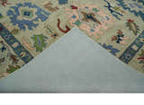 Hand Tufted Beige, Blue and Peach Traditional Oushak Custom Made wool Area Rug, Kids, Living Room and Bedroom Rug