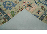 Hand Tufted Beige, Blue and Peach Traditional Oushak Custom Made wool Area Rug, Kids, Living Room and Bedroom Rug