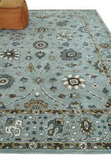 Light Blue, Beige and Gray Traditional Oriental Oushak Hand Tufted Custom Made wool Area Rug