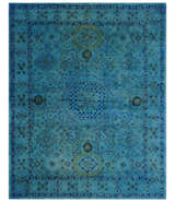 Antique look Traditional Mamluk design Hand Tufted Blue Overdyed Custom Made Wool Area Rug