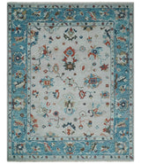 Ivory and Blue Vibrant Colorful Hand knotted Traditional Oushak Multi Size wool Area Rug