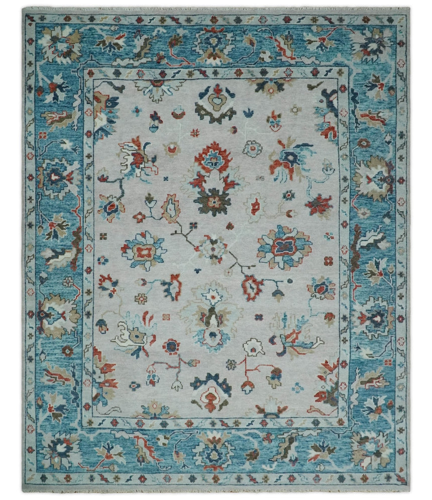 Ivory and Blue Vibrant Colorful Hand knotted Traditional Oushak Multi Size wool Area Rug