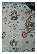 Ivory and Blue Vibrant Colorful Hand knotted Traditional Oushak Multi Size wool Area Rug