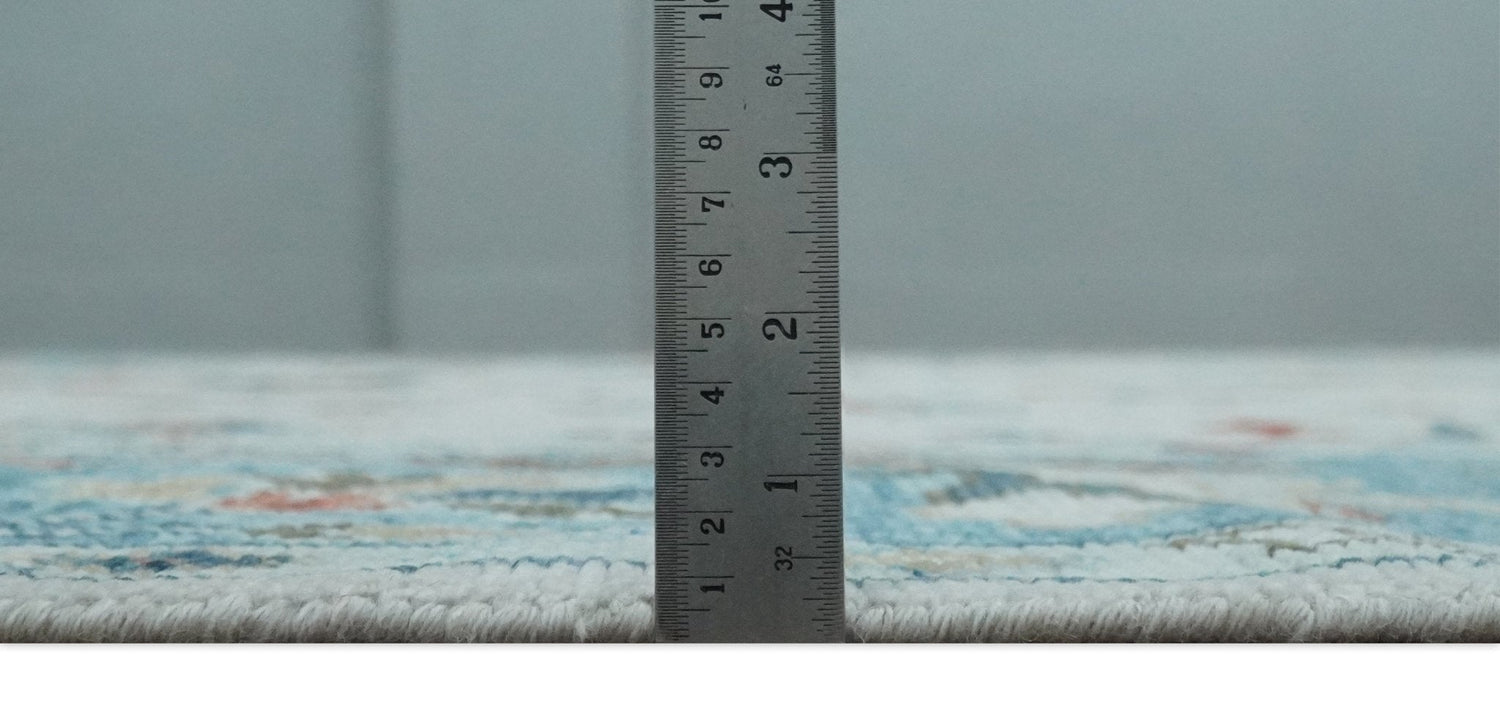 Ivory and Blue Vibrant Colorful Hand knotted Traditional Oushak Multi Size wool Area Rug