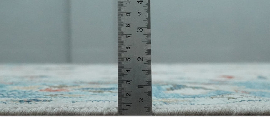 Ivory and Blue Vibrant Colorful Hand knotted Traditional Oushak Multi Size wool Area Rug