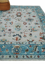 Ivory and Blue Vibrant Colorful Hand knotted Traditional Oushak Multi Size wool Area Rug