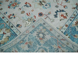Ivory and Blue Vibrant Colorful Hand knotted Traditional Oushak Multi Size wool Area Rug