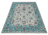 Ivory and Blue Vibrant Colorful Hand knotted Traditional Oushak Multi Size wool Area Rug
