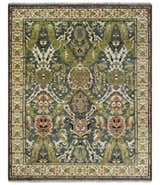 Antique look Hand knotted Green, Ivory and Gray Traditional Large design Multi Size wool Area Rug