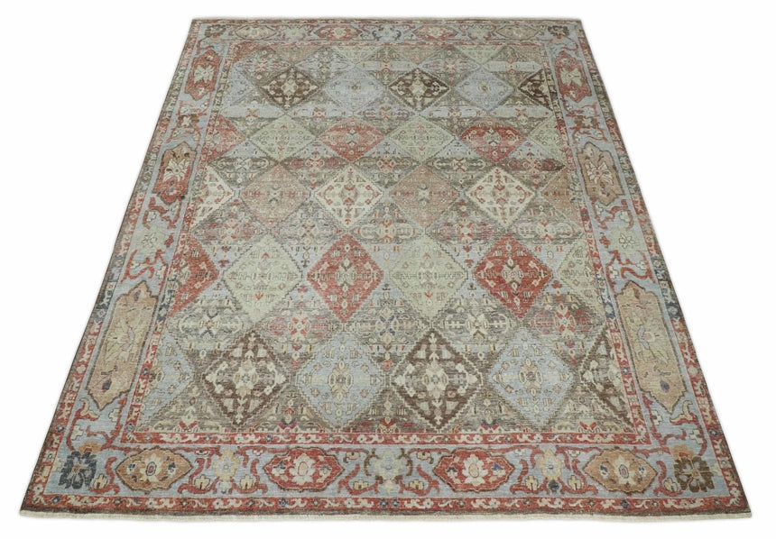 Antique look Tribal Garden Rug Hand Knotted Distressed finished oxidized Multi size wool Area Rug