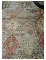 Antique look Tribal Garden Rug Hand Knotted Distressed finished oxidized Multi size wool Area Rug
