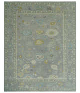 Antique Silver Hand Knotted Oushak Wool Area Rug