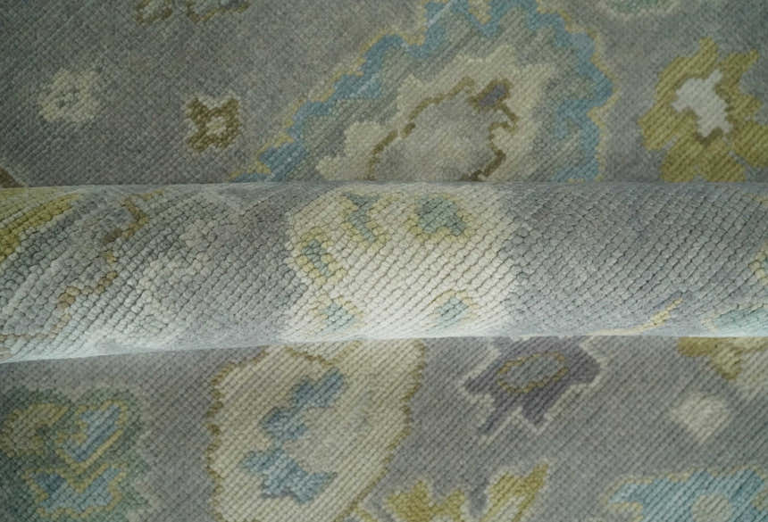 Antique Silver Hand Knotted Oushak Wool Area Rug
