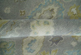 Antique Silver Hand Knotted Oushak Wool Area Rug