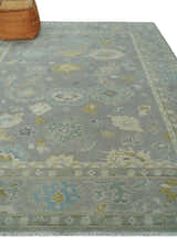 Antique Silver Hand Knotted Oushak Wool Area Rug