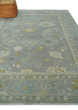 Antique Silver Hand Knotted Oushak Wool Area Rug