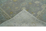 Antique Silver Hand Knotted Oushak Wool Area Rug