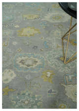 Antique Silver Hand Knotted Oushak Wool Area Rug