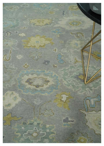 Antique Silver Hand Knotted Oushak Wool Area Rug