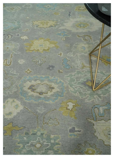 Antique Silver Hand Knotted Oushak Wool Area Rug